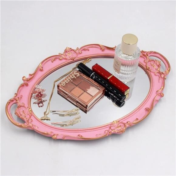 Vintage Small Mirror 14.5 x 10 inch Oval Pink Wall Mirror - Picture 3 of 6